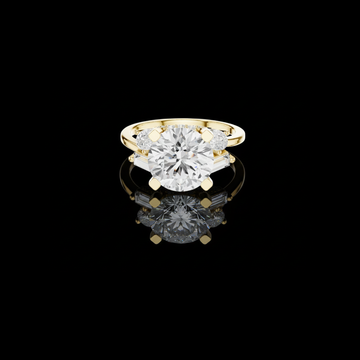 3.00 CT Luxury Round Brilliant Moissanite Diamond Ring with Baguette and Pear Side Accents