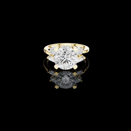 3.00 CT Luxury Round Brilliant Moissanite Diamond Ring with Baguette and Pear Side Accents