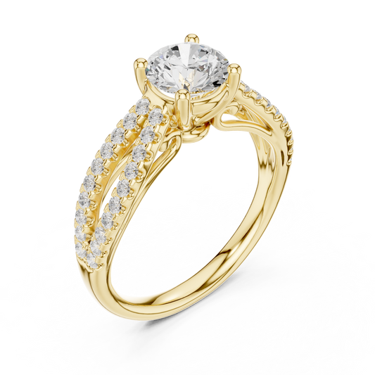 Round Cut Moissanite Diamond Pave Split Shank Engagement Ring