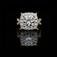 Round Halo Lab Grown Diamond Ring with Princess Side Stones