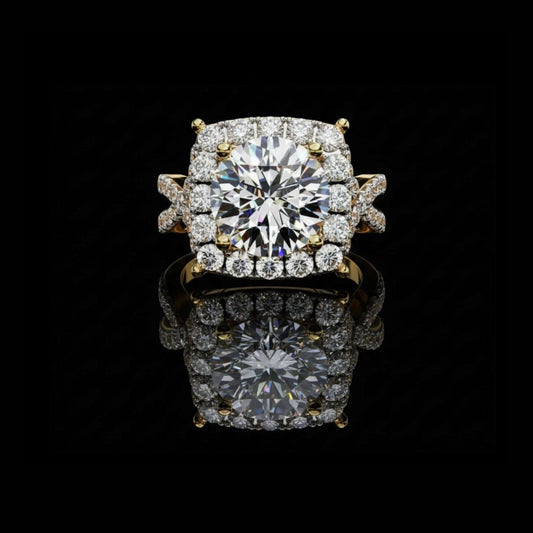 Round Halo Lab Grown Diamond Ring with Princess Side Stones