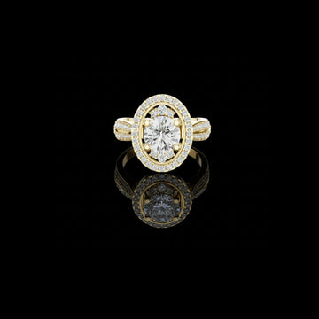 1.15 CT Bliss Round Lab Diamond Ring in Gold with Double Halo Frame & Pave Split Shank Design