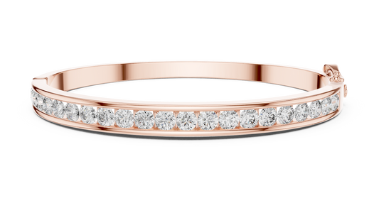 Round Cut Moissanite Diamond Hinged Bangle with Channel Setting