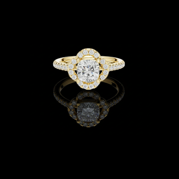 1.05 CT Iconic Round Moissanite Diamond Ring with Petal Inspired Floral Halo and Pave Band
