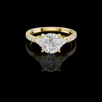 Round Cut Moissanite Diamond with Side Stone Pave Setting Ring