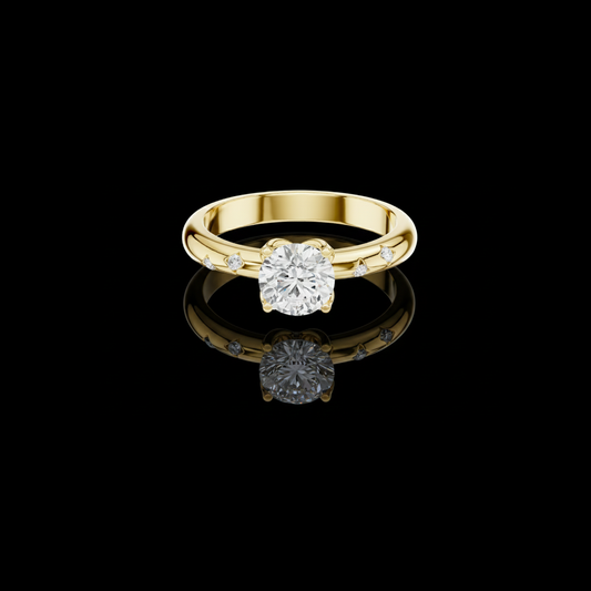 0.89 TCW Modern Round Cut Moissanite Solitaire Diamond Ring with Accent Stones
