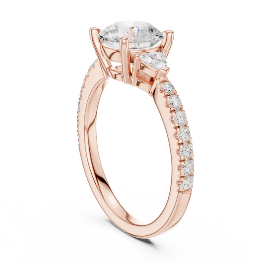Round Cut Moissanite Diamond With Side Stone Pave Setting Ring