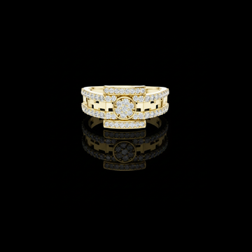 0.64 TCW Classic Round Moissanite Diamond Circular Cluster With Double Pave Rows Statement Ring for Men & Women