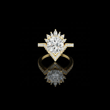 2.10 CT Regal Crown Halo and Pave Band Round Moissanite Diamond Ring in Gold For Pure Love