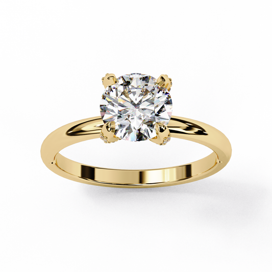 Round Cut Moissanite Diamond Brilliant Solitaire Engagement Ring with Plain Band