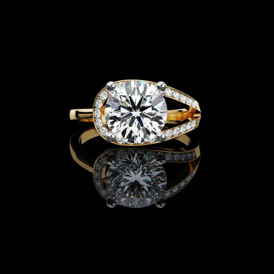 Round Lab Grown Wedding Ring For Her With Split Pave Band