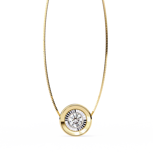0.26 TCW Luxury Round Cut Moissanite Pendant Featuring a Polished Gold Bezel and Radiant Mirror Edge Design
