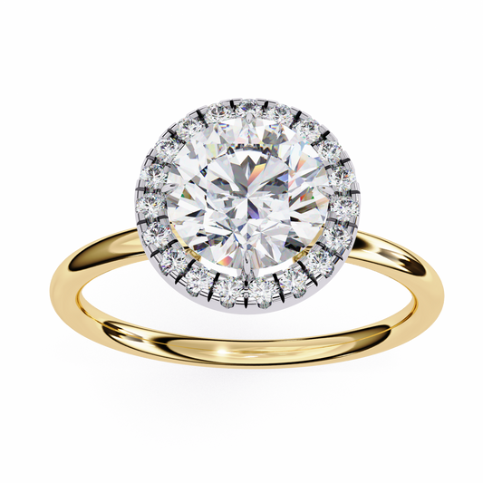 Round Cut Halo Moissanite Diamond Engagement Ring with Slim Band