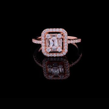 0.45 CT Emerald Cut Lab Grown Diamond Halo Ring with Double Accent Baguettes and Micro Pave Ring Crafted for Bridal Elegance