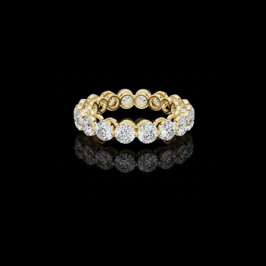 4.06 TCW Exquisite Round Brilliant Moissanite Diamond Eternity Ring in Polished Gold
