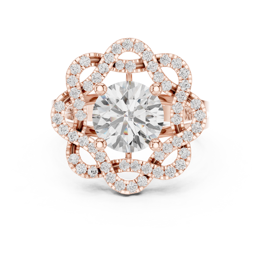 Floral Round Cut Lab Diamond Statement Wedding Ring For Her