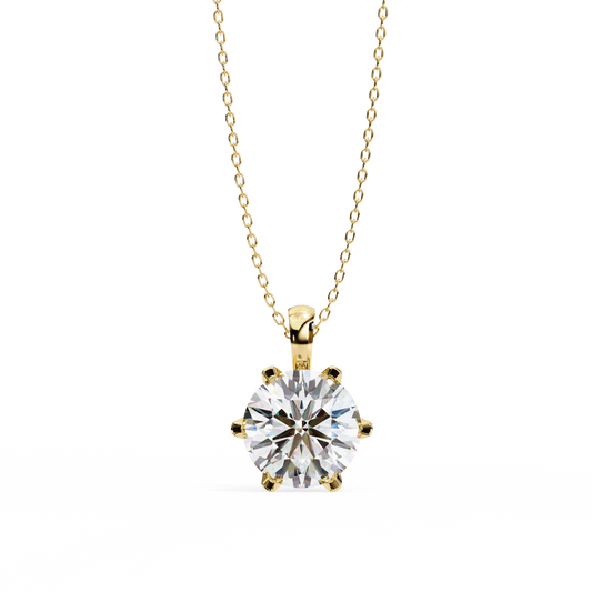 Round Cut Solitaire Pendant with Six Prong Traditional Setting Lab Grown