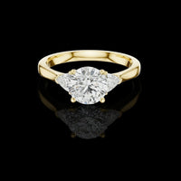 Three Stone Round Moissanite Ring With Trillion Side Stone