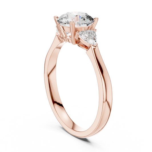 Three Stone Round Moissanite Diamond Ring With Trillion Side Stone
