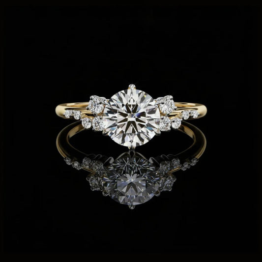 1.18 CT Flory Round Cut Brilliance Handcrafted Moissanite Diamond Ring with Frosted Diamonds For Her