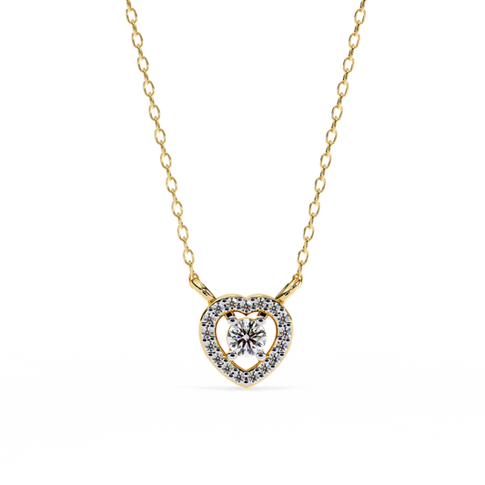 Heart Shape Halo Pendant with Round Cut Solitaire Moissanite