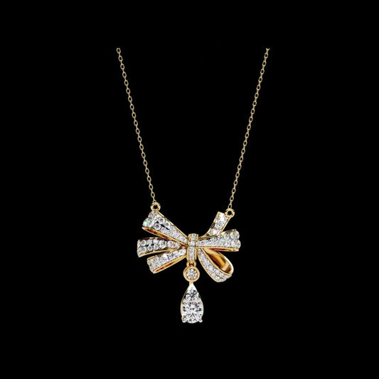 1.69 TCW Sparkling Round Cut Lab Created Diamond Bow Pendant Necklace To Celebrate Your Love