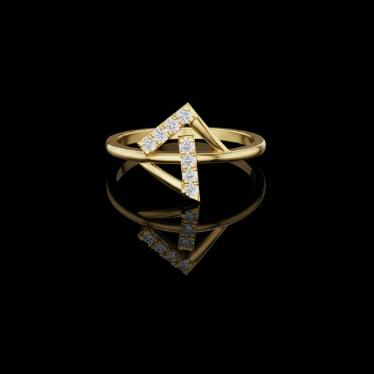0.12 TCW Signature Collection Modern Chevron Moissanite Diamond Ring in Polished Gold