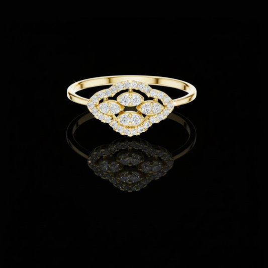 Marquise Moissanite Diamond Pave Accents Cluster Halo Ring