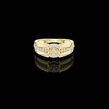 Round Moissanite Diamond Pave Halo Wide Wedding Band