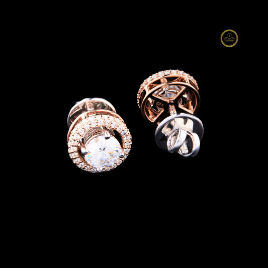 Luxury Double Halo Rose Gold Lab Grown Stud Earrings with Round Brilliant Cut Center Stones