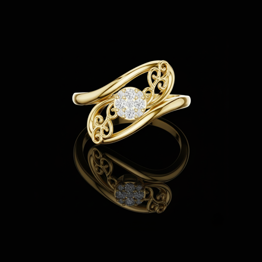 0.07 TCW Artistic Filigree Round Moissanite Diamond Cluster Ring Delicate Swirl Design Fine Jewelry Gift for Her