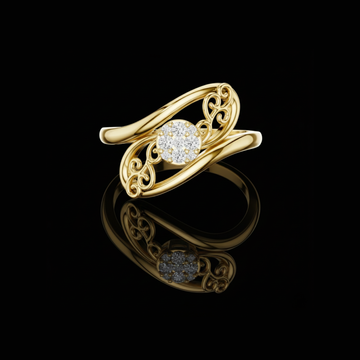 Round Cut Filigree Bypass Moissanite Diamond Cluster Ring