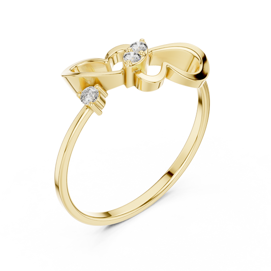 Round Cut Lab Diamond Double Heart Open Ring with Slim Band