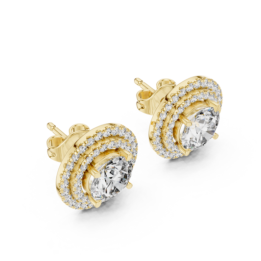Radiant Aura Round Moissanite Diamond Stud Earrings with Double Halo Setting