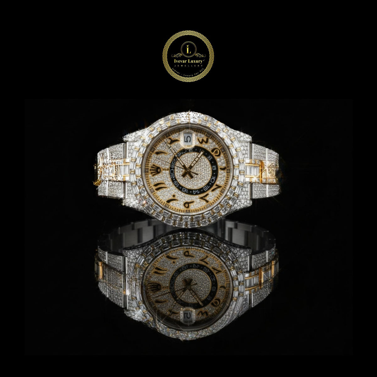 Exclusive Custom Baguette & Round Cut Lab Grown Diamonds Luxury Watch By Ivevar