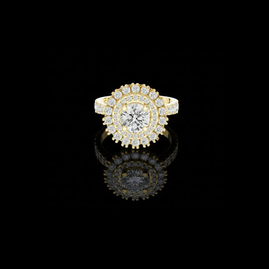 0.85 CT Sparkling Crown Round Moissanite Diamond Double Halo Ring with Pave Split Shank Band For Her