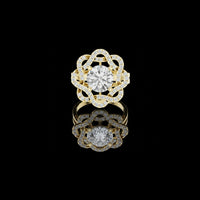 Round Cut Lab Grown Diamond Floral Halo Statement Ring