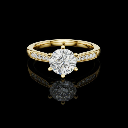 Round Cut Lab Diamond Wedding Ring With Pave Band