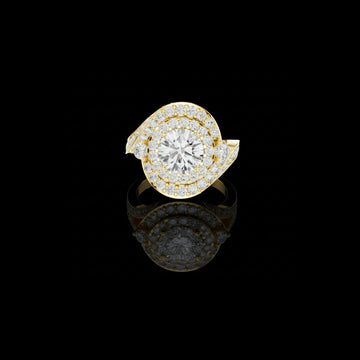 1.5 CT Layered Halo Disc Round Lab Diamond Ring in Gold With Pave Set Statement Band For Her