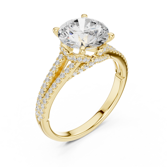 Round Cut Moissanite Diamond Split Shank Pave Setting Ring