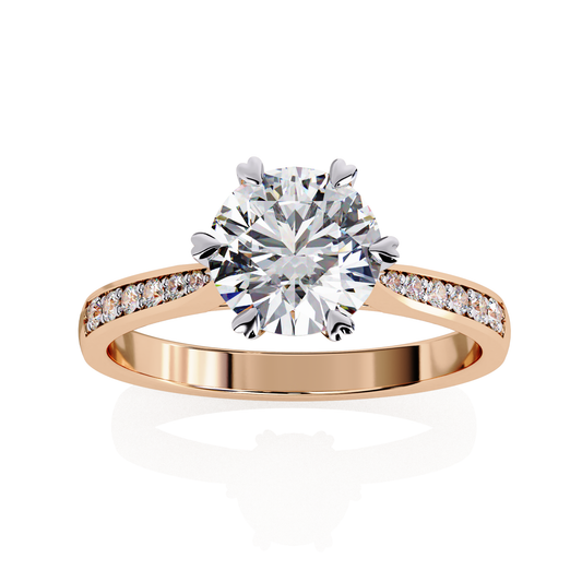 Heart Shape Prong Round Cut Moissanite Diamond Solitaire Engagement Ring