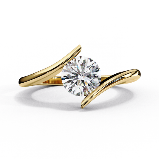 Unique Round Cut Lab Diamond Bypass Band Solitaire Ring