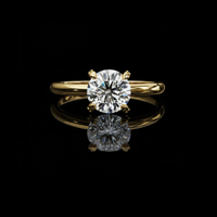 Round Cut Lab Grown Diamond Brilliant Solitaire Engagement Ring with Plain Band
