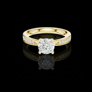 Round Moissanite Diamond Solitaire Ring with  Diamond Band