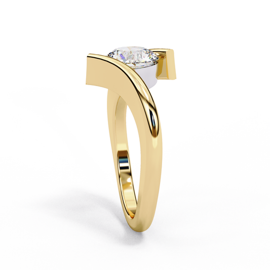Unique Round Cut Moissanite Diamond Bypass Band Solitaire Ring