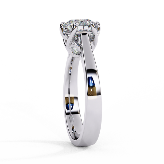 Round Cut Moissanite Diamond Cathedral Solitaire Ring With Hidden Accents