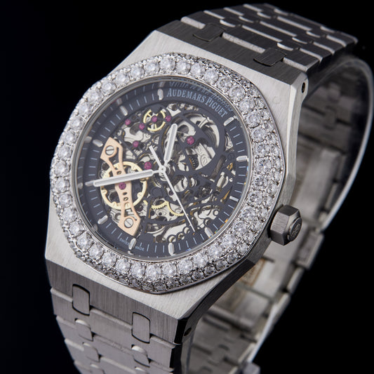 Royal Skeleton Moissanite Diamond Watch Collection Blue Sapphire Edition
