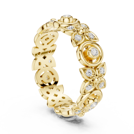 Floral Round Cut Lab Grown Diamond Openwork Eternity Band Ring