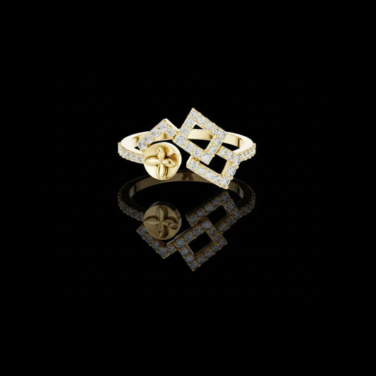 0.33 TCW Glossy Moissanite Round Cut Geometric Diamond Ring with Signature Floral Coin Design Ring