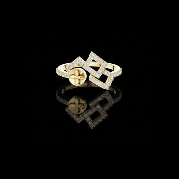 0.33 TCW Glossy Lab Grown Round Cut Geometric Diamond Ring with Signature Floral Coin Design Ring